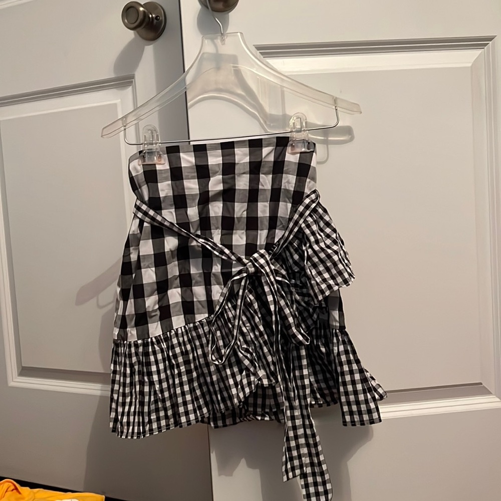 checkered black white gray wrap tie skirt with ruffles
